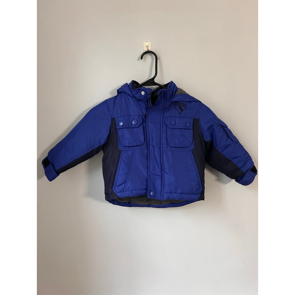 OshKosh Bgosh Boys Blue Colorblock Fleece Lined Hooded Puffer Winter Jacket 2T